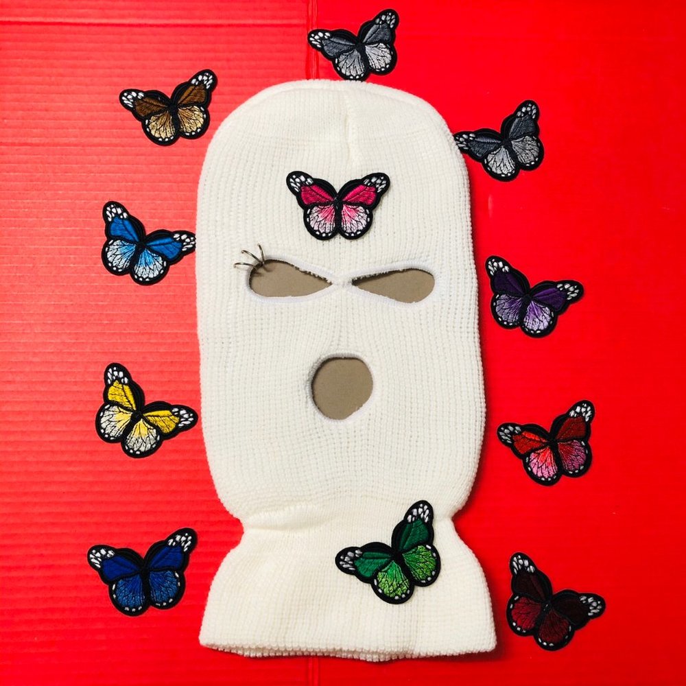 Butterflies Patches oring pierces white Ski Mask